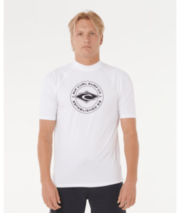 RIP CURL STAPLER UPF SHORT SLEEVE RASH VEST - WHITE