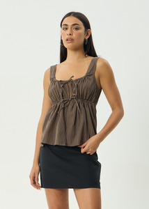 AFENDS CYRUS TIE TOP - COFFEE STRIPE