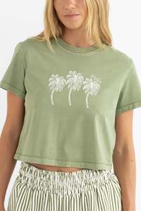 Tops: RHYTHM PALMS CROP CREW TEE - PALM