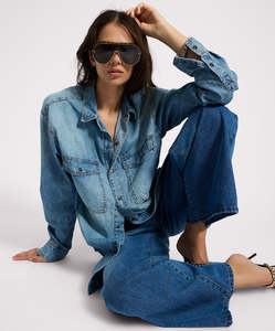 ONE TEASPOON ESSENTIAL DENIM SHIRT - BLUE CRUSH