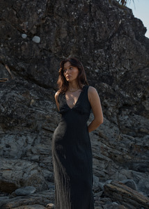 AFENDS FOCUS HEMP SEERSUCKER MAXI DRESS - BLACK