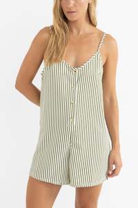 Dresses: RHYTHM COVE STRIPE ADJUSTABLE ROMPER - ALOE
