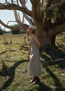 AFENDS FLIGHT RUMI SEERSUCKER DRESS - CHAI CHECK