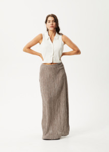 AFENDS BASE SEERSUCKER MAXI SKIRT - COFFEE CHECK