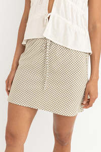 Skirts: RHYTHM LOLA CHECK BIAS CUT MINI SKIRT - OLIVE