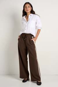STORIES BE TOLD TOWNIE STRIPE SIDE TAPE WIDE LEG PANT - CHOCOLATE