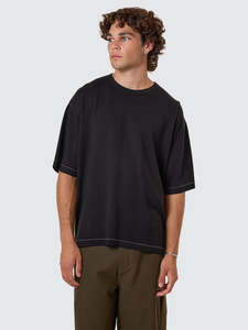 Thrills: THRILLS HEMP THRILLS EMBRO CONTRAST STITCH BOX FIT OVERSIZE SHORT TEE - BLACK