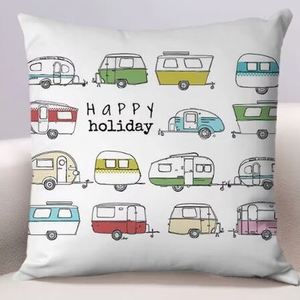 Products: Cushion cover retro caravans HAPPY HOLIDAY - Moutere Caravans