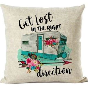 Products: Caravan cushion cover GET LOST IN THE RIGHT DIRECTION - Moutere Caravans