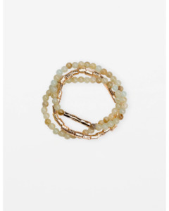 Stella + Gemma - Set of 3 Green & Gold Beaded Bracelets