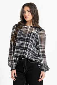 Non Sale: Seeking Lola Honeycombe Blouse - Black Lurex Check
