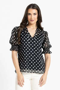Non Sale: Leila & Luca Honey Blouse - Black & White Spot