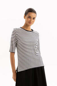 Two by Two Linen Tee - Navy Stripe