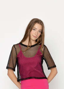 Two by Two Short Sleeve Arrow Mesh Top - Black