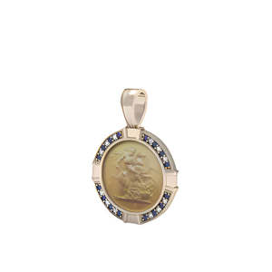 Sovereign Coins: 9CT Rose Gold Half Sovereign Diamond & Sapphire Pendant