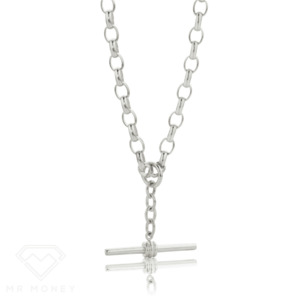 Sterling Silver Belcher Oval Necklace B03 45cm T Bar