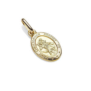 Jewellery: 9ct Gold 12mm St Christopher Oval Pendant