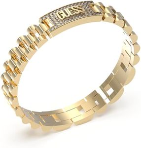 Bracelet: GUESS Empire Bracelet – Gold Tone with Crystal Logo Plate