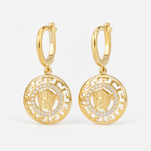 9ct Gold Mythology Medusa Diamond Drop Gold Earrings .72ct Diamond