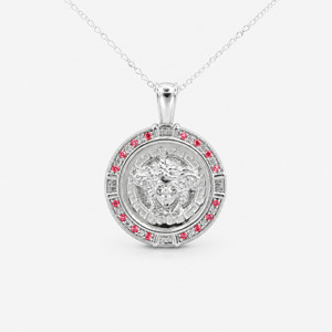 Pendants: Sterling Silver Red CZ Frame Mythology Medusa Pendant + Chain (combo)