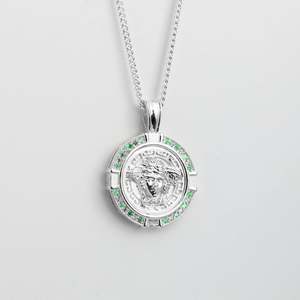 Sterling Silver Green CZ Frame Mythology Medusa Pendant + Chain (combo)