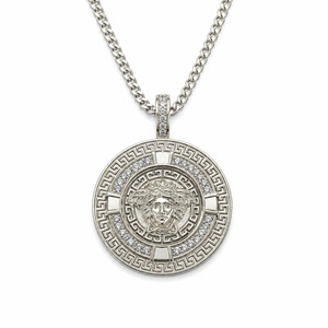 Pendants: Sterling Silver Greek Key Mythology Medusa Pendant with Purple CZ Stones & Chain