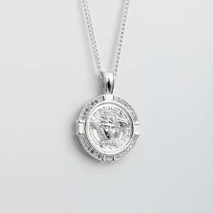 Sterling Silver CZ Frame Mythology Medusa Pendant + Chain (combo)