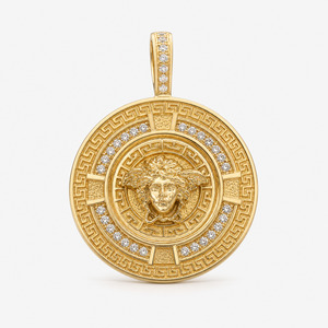 Mythology Medusa Diamond Pendant With Greek Key Boarder