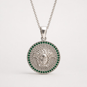 Green CZ Mythology Medusa (large) Pendant & Chain