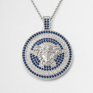 Pendants: Blue CZ Mythology Medusa (large) Pendant & Chain Blue