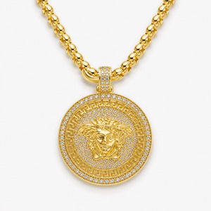 9ct Gold Mythology Medusa Pendant with Diamonds + Gold Belcher Chain