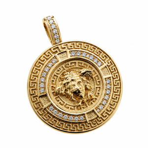 9ct Gold Diamond Mythology Medusa Pendant with Greek Key Boarder