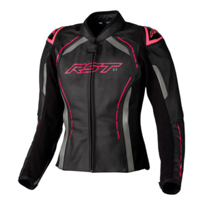 Road Womens Jackets: RST S1 CE LADIES LEATHER JACKET [BLACK/NEON PINK]