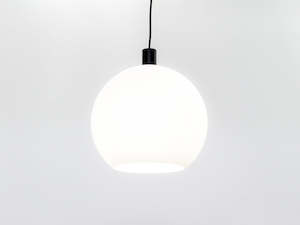 Mid Century Modern Pendants: Apothecary 40cm Round Opal Glass Fergus Pendant