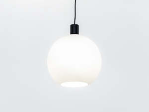 Mid Century Modern Pendants: Apothecary 30cm Round Opal Glass Fergus Pendant
