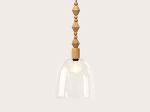 25cm Glass Cloche Wooden Boho Pendant