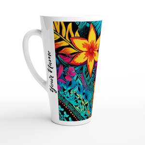 White Latte 17oz Ceramic Mug - Pasifika Carving - PERSONALIZED