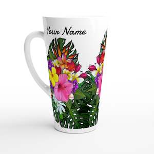 White Latte 17oz Ceramic Mug - Tropical Bouquet - PERSONALIZED
