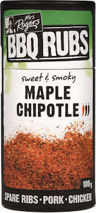 Spice Blends: Mrs Rogers BBQ Rub Maple Chipotle Canister 100g