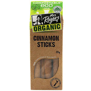 Organic Herbs Spices: Mrs Rogers ECO Organic Cinnamon Sticks - Cassia 20g