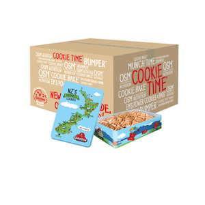 Bulk: Full Carton (12 units) - NZ Kiwiana Map Tins with 1x 350g Chocolate Chip Bite Size Cookies