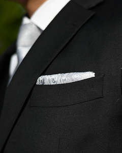 Black Tie Suit Hire New Zealand: BLACK TIE SUIT HIRE | Silver Paisley Pocket Square TO HIRE