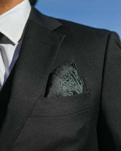 BLACK TIE SUIT HIRE | Green Paisley Pocket Square TO HIRE