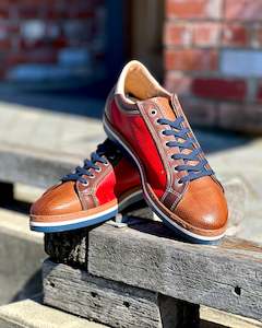 Leather Footwear For Men New Zealand: Italiano | Casual Sports-style Leather Shoe | Tan & Red | CLEARANCE