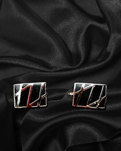 Cufflinks Lapel Pins Tie Pins: Cufflinks | Black Rectangles with Silver Lines