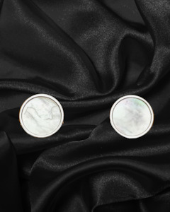 Cufflinks Lapel Pins Tie Pins: Cufflinks | Circular with Mother-of-Pearl Inner and Chrome Edging