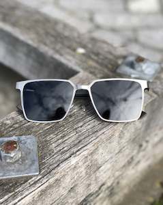 Sunglasses: Electric Pukeko Sunglasses - Silver Frames with Grey Polarised Lenses & Dark Wood Arms