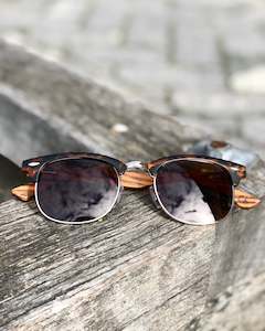 Sunglasses: Electric Pukeko Sunglasses - Tortoise-shell Frame with Wire Rim, Brown Lenses & Zebrano Wood Arms