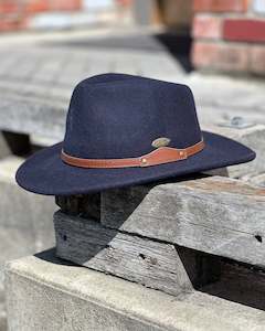 Hats: Electric Pukeko | Blair | Wide-brim Hat | 100% Wool | Navy