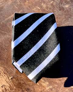 Munns Menswear Online Clearance Quality Menswear Discounted: Silandro | Pure Silk Tie | Diagonal White Stripes against Black Background | CLEARANCE